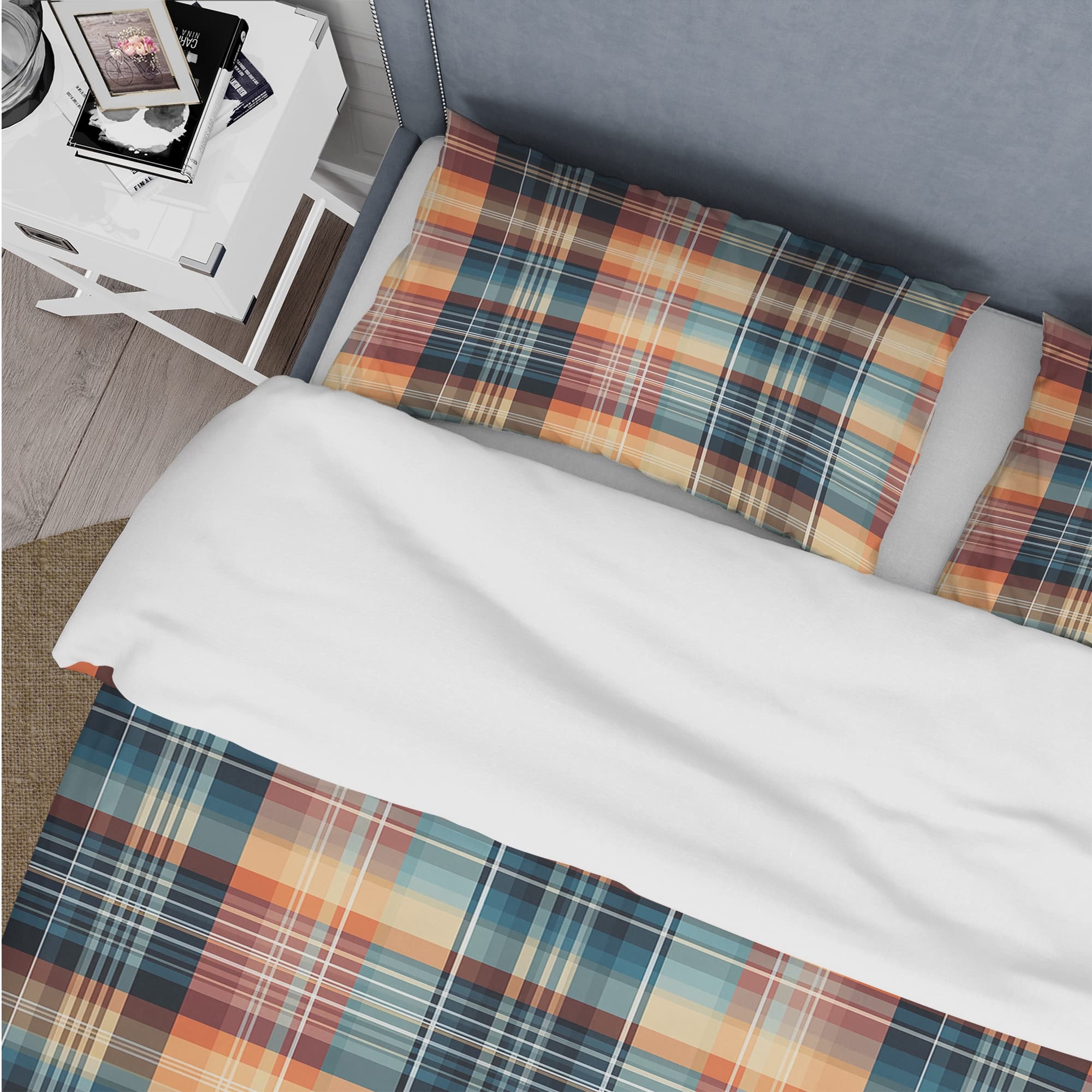 Designart "Heritage Tribute Plaid Pattern" Orange Plaid Bedding Set